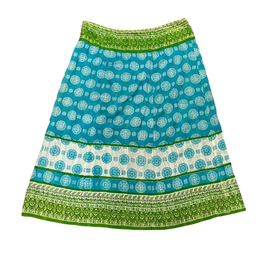 The Territory Ahead 10 Cotton A-Line Midi Skirt Blue Green Festival Boho Hippie - Picture 1 of 6